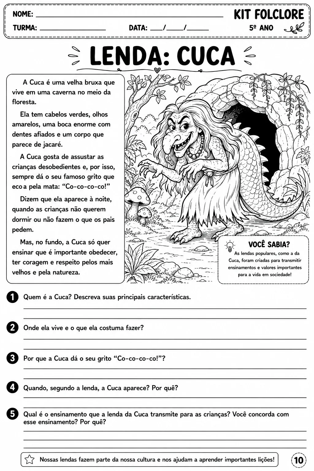 Kit de Atividades Folclore Brasileiro 5º Ano em PDF — amostra 3: Especificações