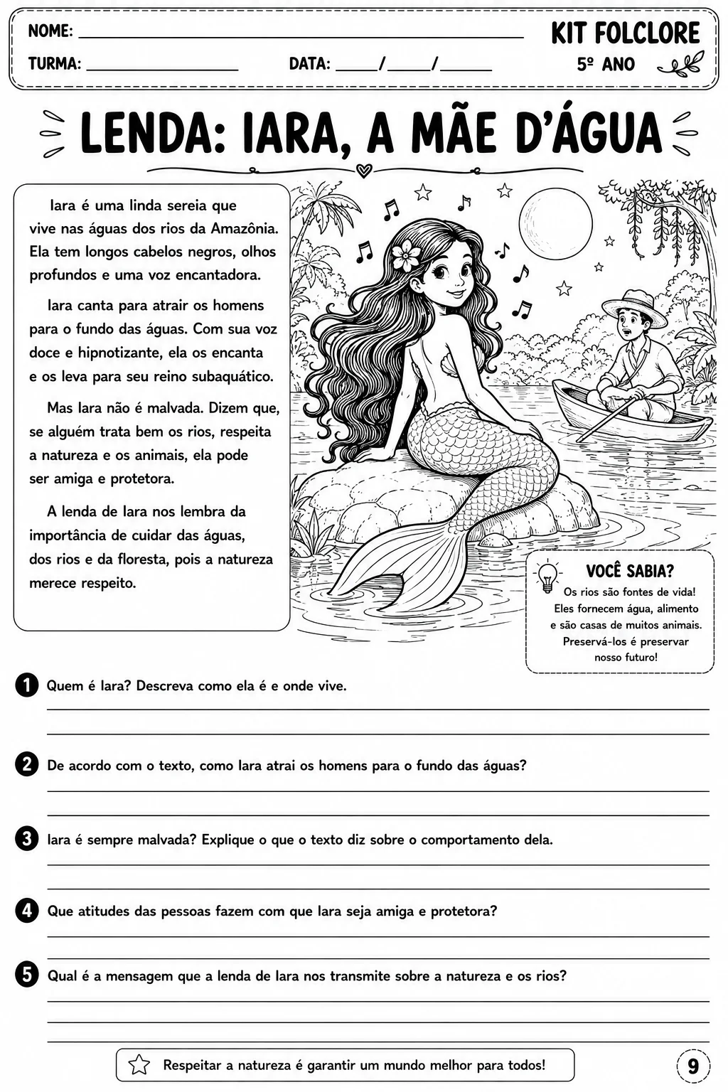 Kit de Atividades Folclore Brasileiro 5º Ano em PDF — amostra 4: Kit pedagógico em PDF com 11 atividades sobre o Folclore…