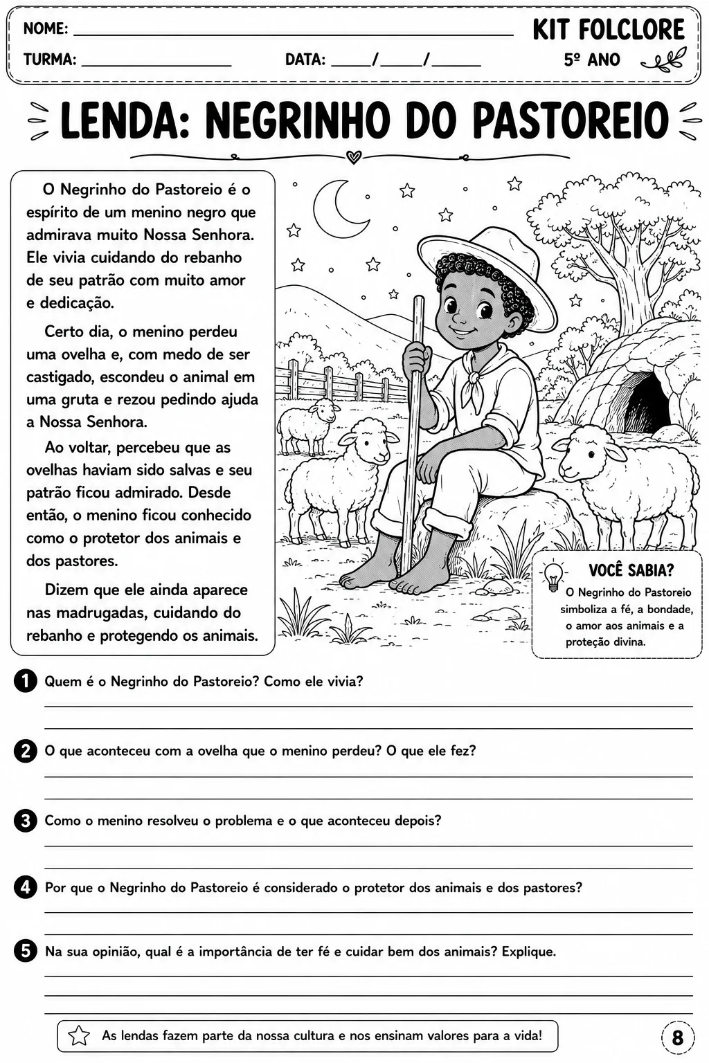 Kit de Atividades Folclore Brasileiro 5º Ano em PDF — amostra 5: Kit pedagógico em PDF com 11 atividades sobre o Folclore…