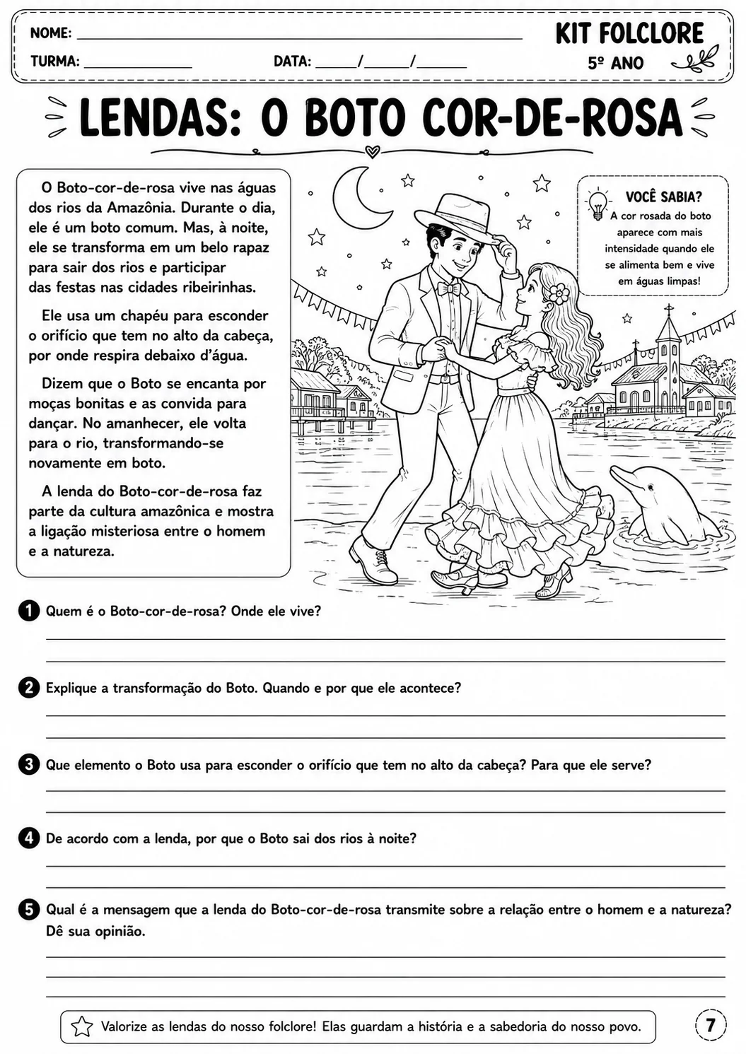 Kit de Atividades Folclore Brasileiro 5º Ano em PDF — amostra 6: Kit pedagógico em PDF com 11 atividades sobre o Folclore…