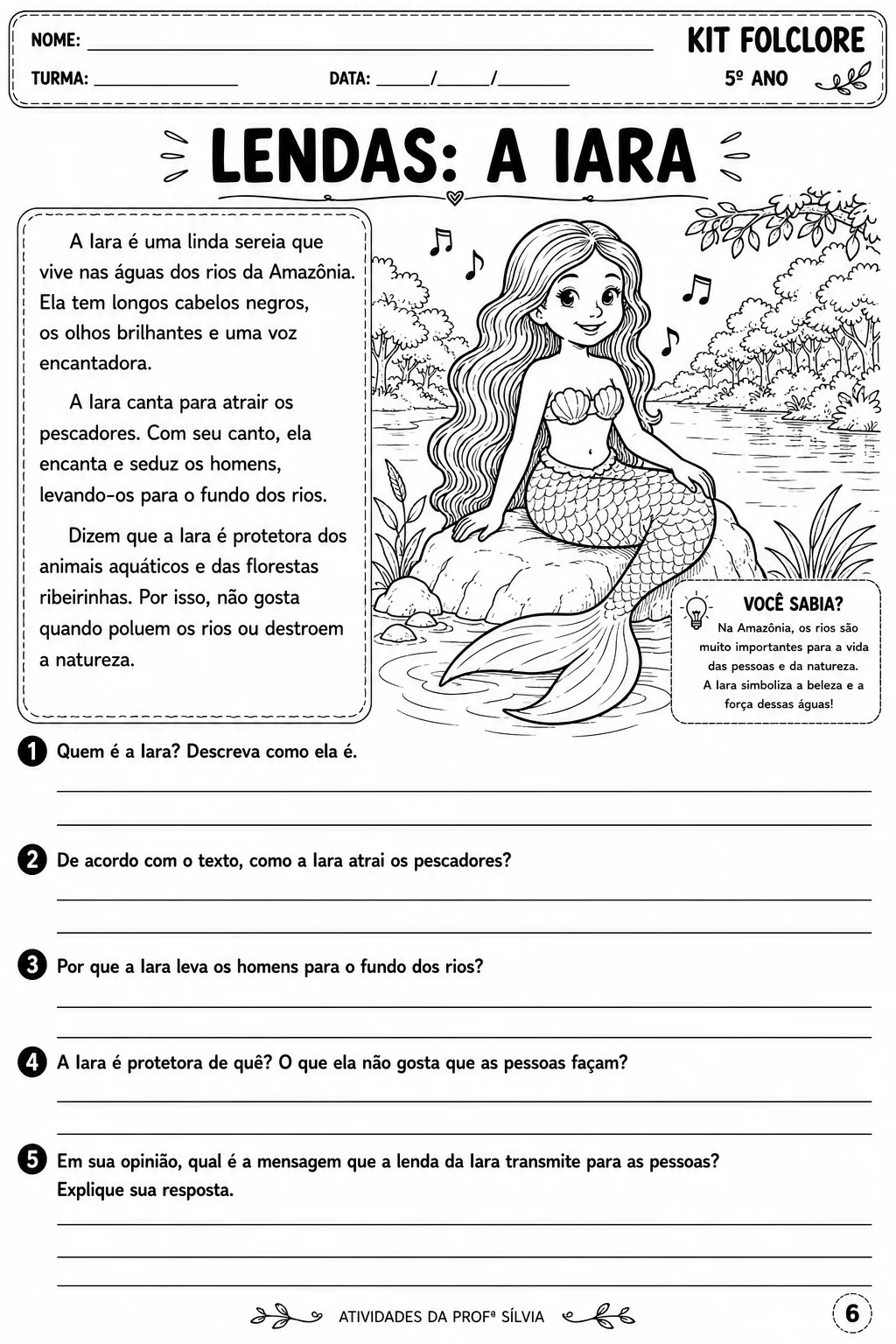 Kit de Atividades Folclore Brasileiro 5º Ano em PDF — amostra 7: Kit pedagógico em PDF com 11 atividades sobre o Folclore…