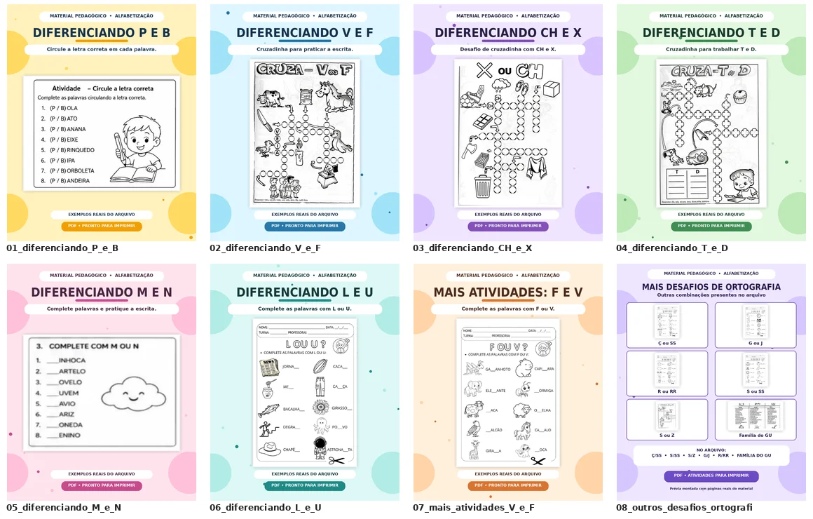 Kit de Atividades para Diferenciar Letras e Sons Parecidos — Alfabetização para Todas as séries: Kit para diferenciar… Kit de Atividades para Diferenciar Letras e Sons Parecidos — Alfabetização para Todas as séries: Kit para diferenciar…