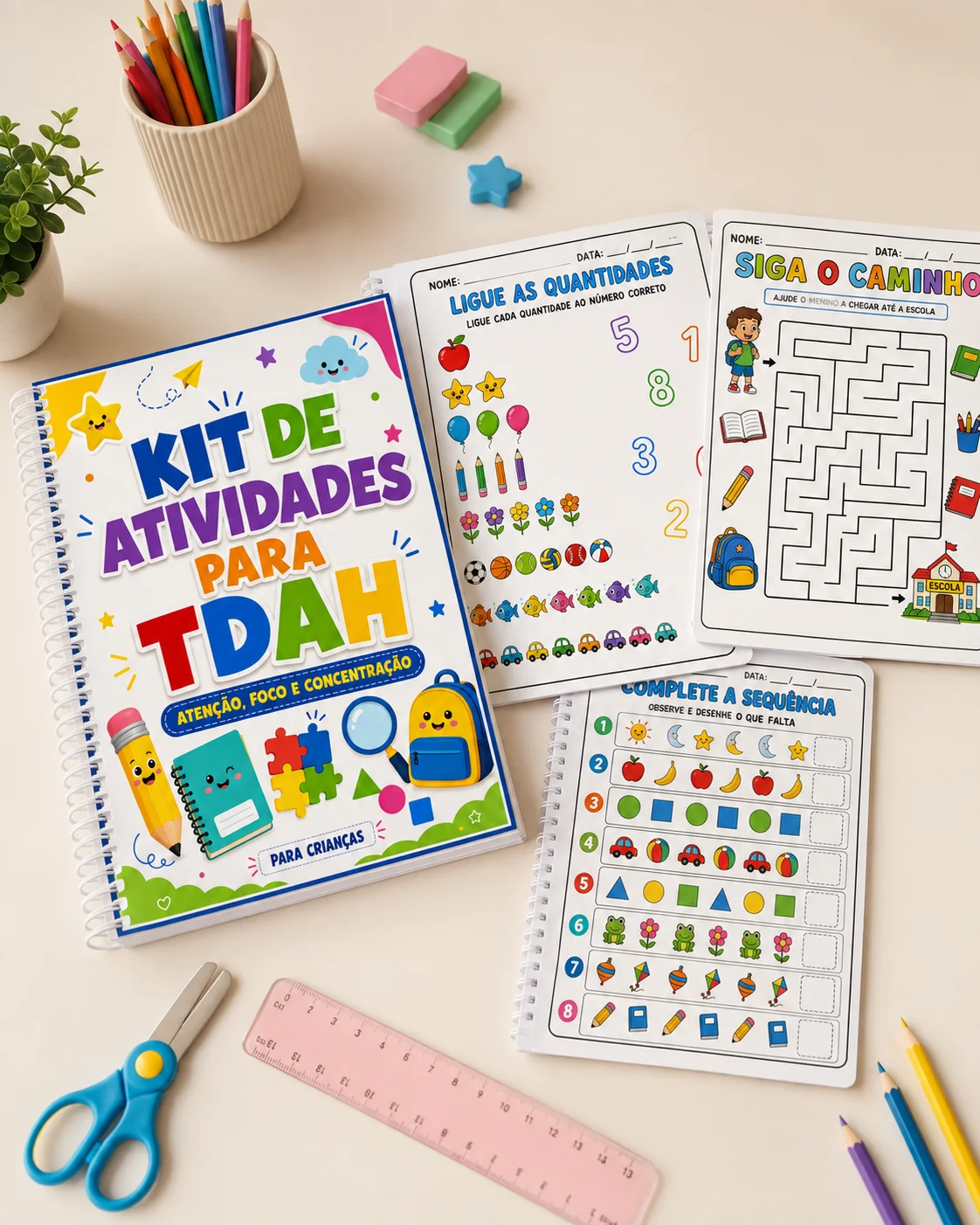 Kit de Atividades para TDAH – Atenção e Foco | PDF — amostra 1: 🧠🌈 KIT DE ATIVIDADES PARA TDAH – ATENÇÃO, FOCO E…