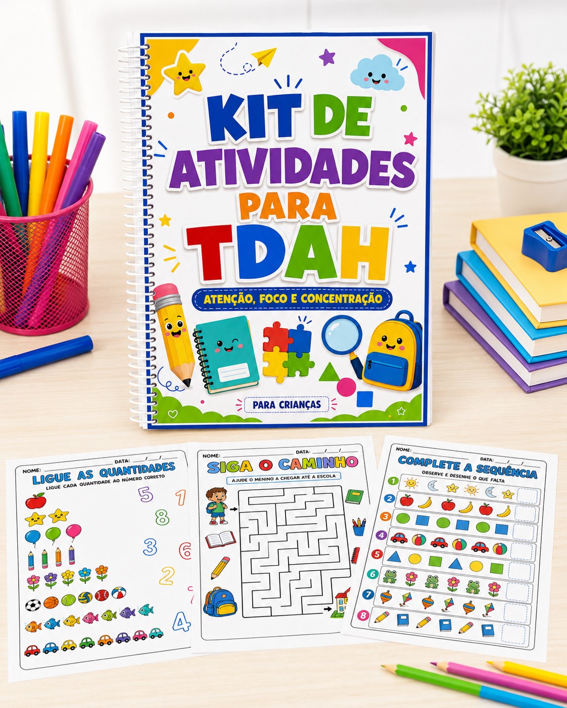 Kit de Atividades para TDAH – Atenção, Foco e Concentração — amostra 3: Um material pedagógico de atividades lúdicas e…