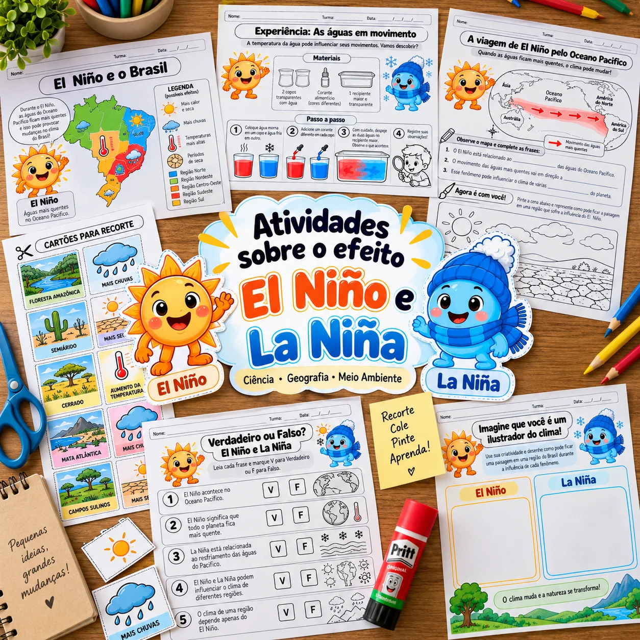 Kit de atividades sobre El Niño e La Niña para Ensino Fundamental — capa do material