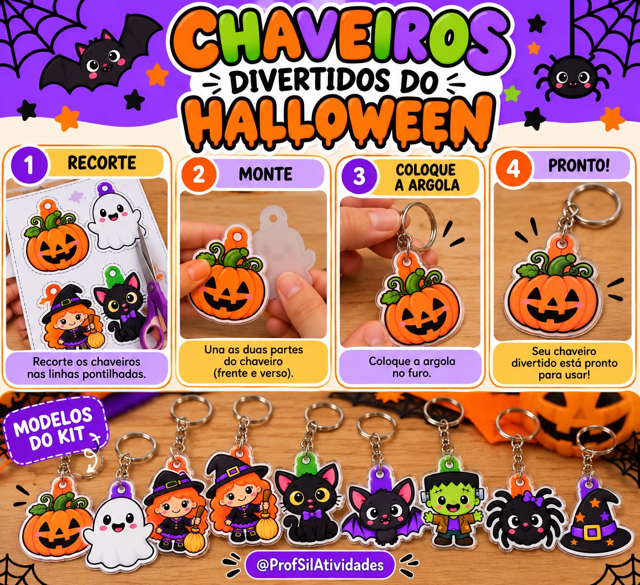 Kit de Chaveiros Divertidos do Halloween — amostra 2: São opções perfeitas para colocar na mochila, estojo, bolsa ou usar…