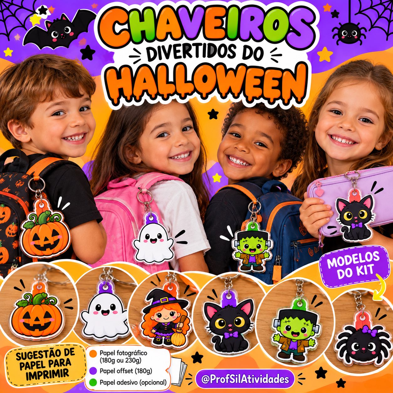 Kit de Chaveiros Divertidos do Halloween — amostra 3: São opções perfeitas para colocar na mochila, estojo, bolsa ou usar…