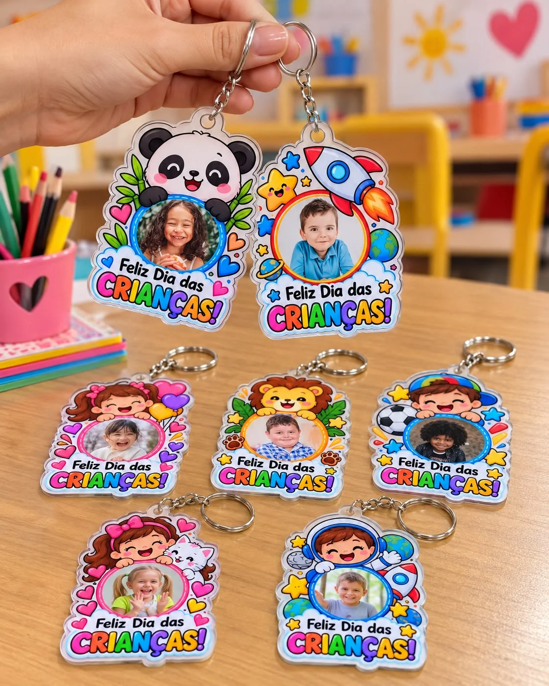Kit de chaveiros personalizados - Dia das Crianças — amostra 2: 🍬 São 16 modelos de chaveiros 🍭Arquivo editável no Canva,…