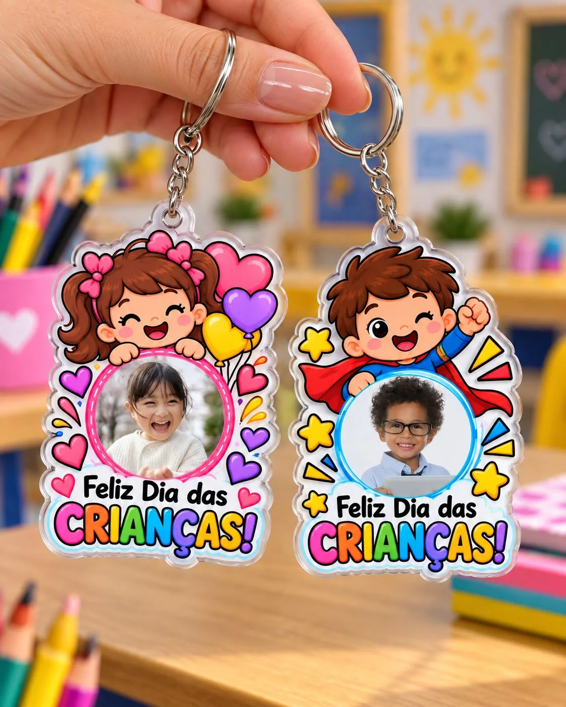 Kit de chaveiros personalizados - Dia das Crianças — amostra 6: 🍬 São 16 modelos de chaveiros 🍭Arquivo editável no Canva,…