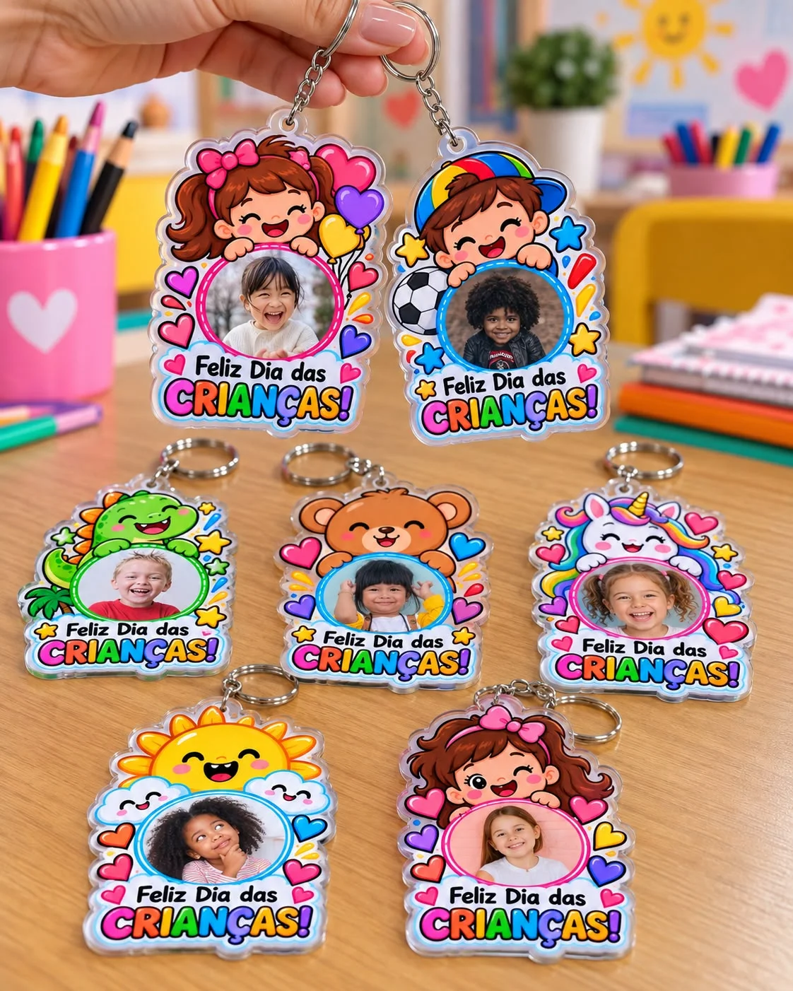 Kit de chaveiros personalizados - Dia das Crianças — Datas comemorativas para Todas as séries: 🍬 São 16 modelos de…