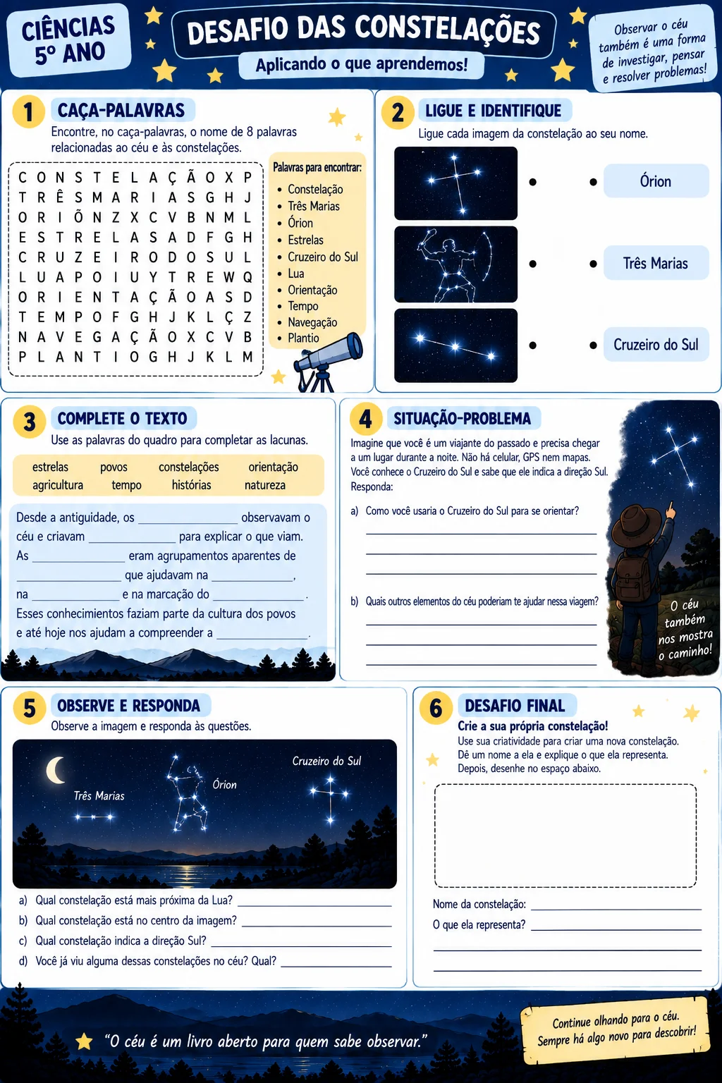 Kit de Ciências – As Constelações | 5º Ano — amostra 2: Material completo sobre constelações para o 5º ano, com textos…