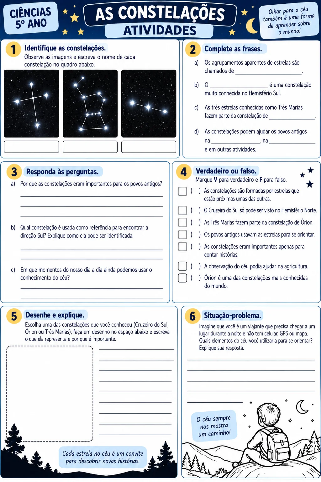 Kit de Ciências – As Constelações | 5º Ano — amostra 6: Material completo sobre constelações para o 5º ano, com textos…
