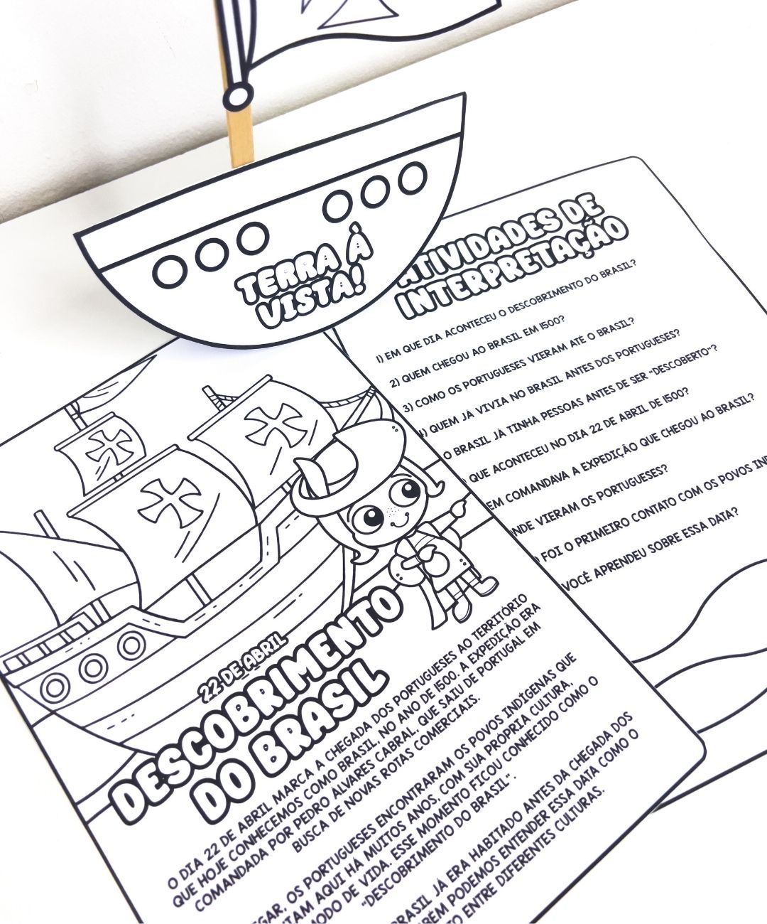 Kit de descobrimento do Brasil para imprimir — EI e Anos Iniciais — amostra 3: O que vem no material