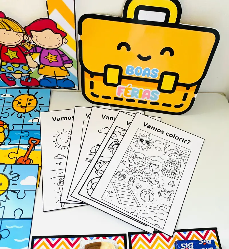 Kit de Férias em PDF: Atividades e Lembrancinhas para Turmas — amostra 2: O que vem no material