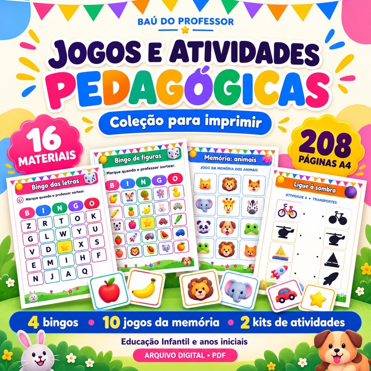 Kit de Jogos Pedagógicos para Imprimir — 16 Materiais em PDF | — capa do material
