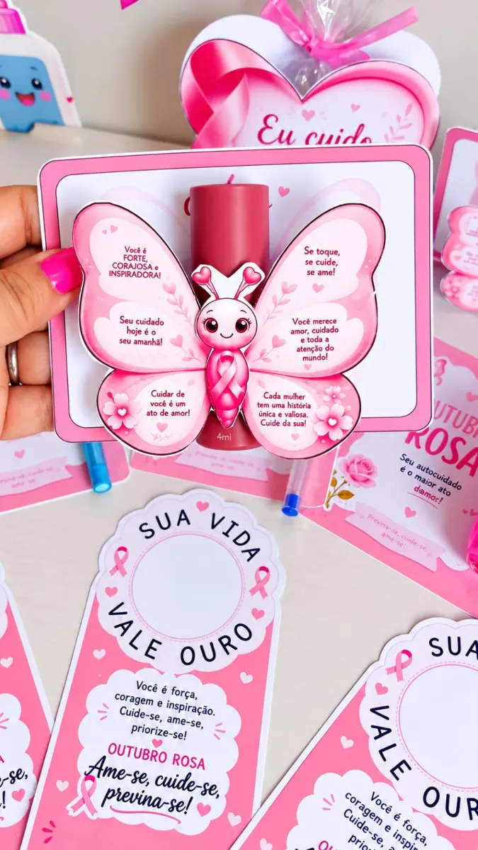 Kit de Lembrancinha Outubro Rosa 🩷 — amostra 1: Um kit delicado e especial para presentear e levar uma mensagem de amor,…