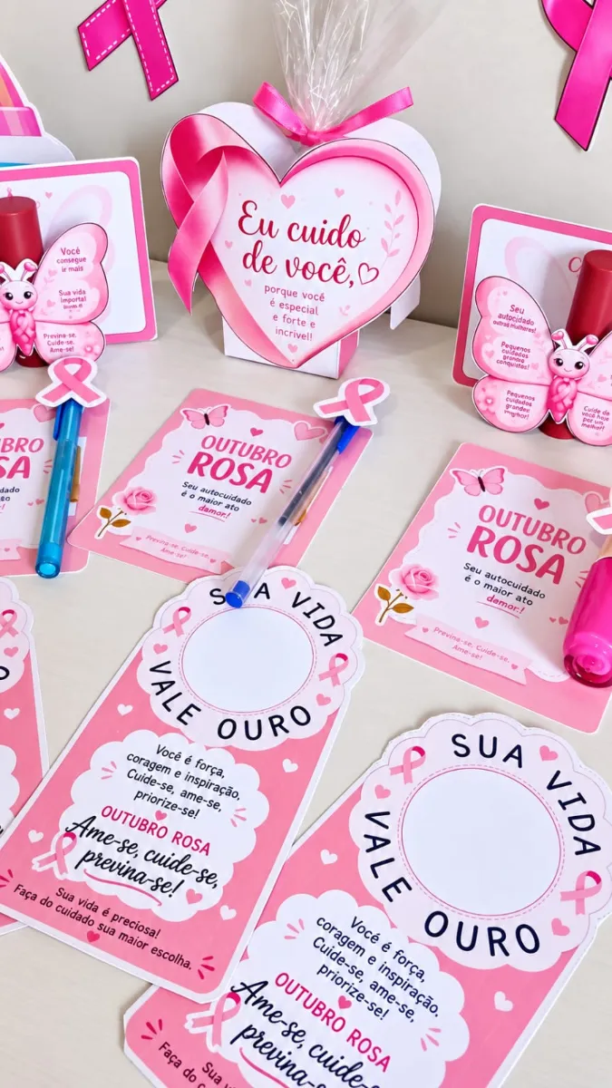 Kit de Lembrancinha Outubro Rosa 🩷 — amostra 3: Um kit delicado e especial para presentear e levar uma mensagem de amor,…
