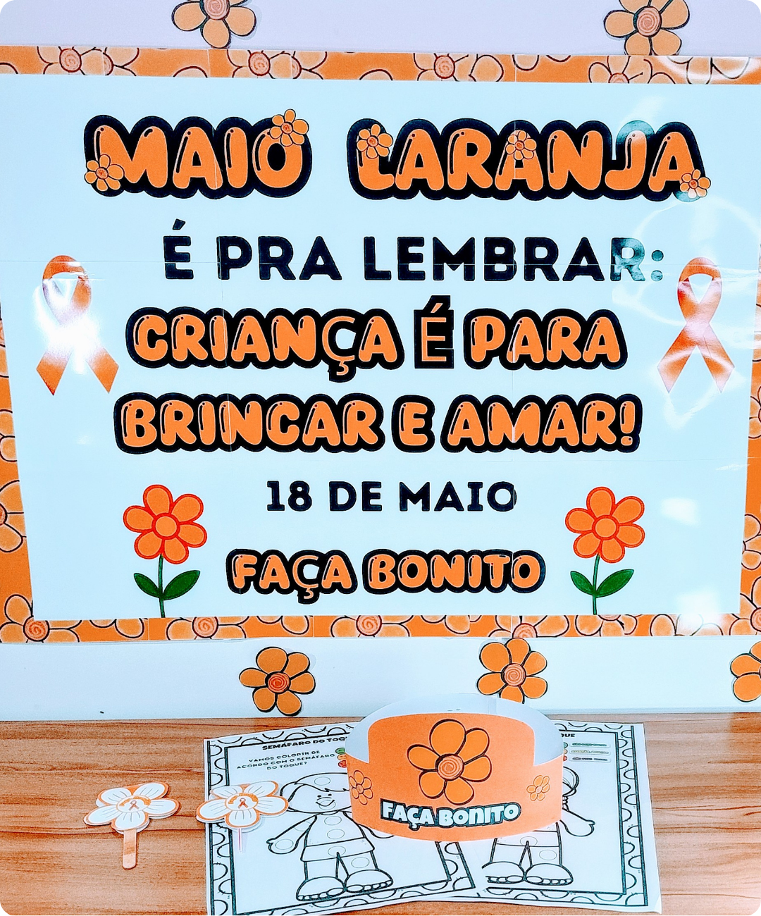 Kit de Maio Laranja para imprimir — amostra 5: Leve a campanha Maio Laranja à sala com um kit em PDF que reúne painel,…