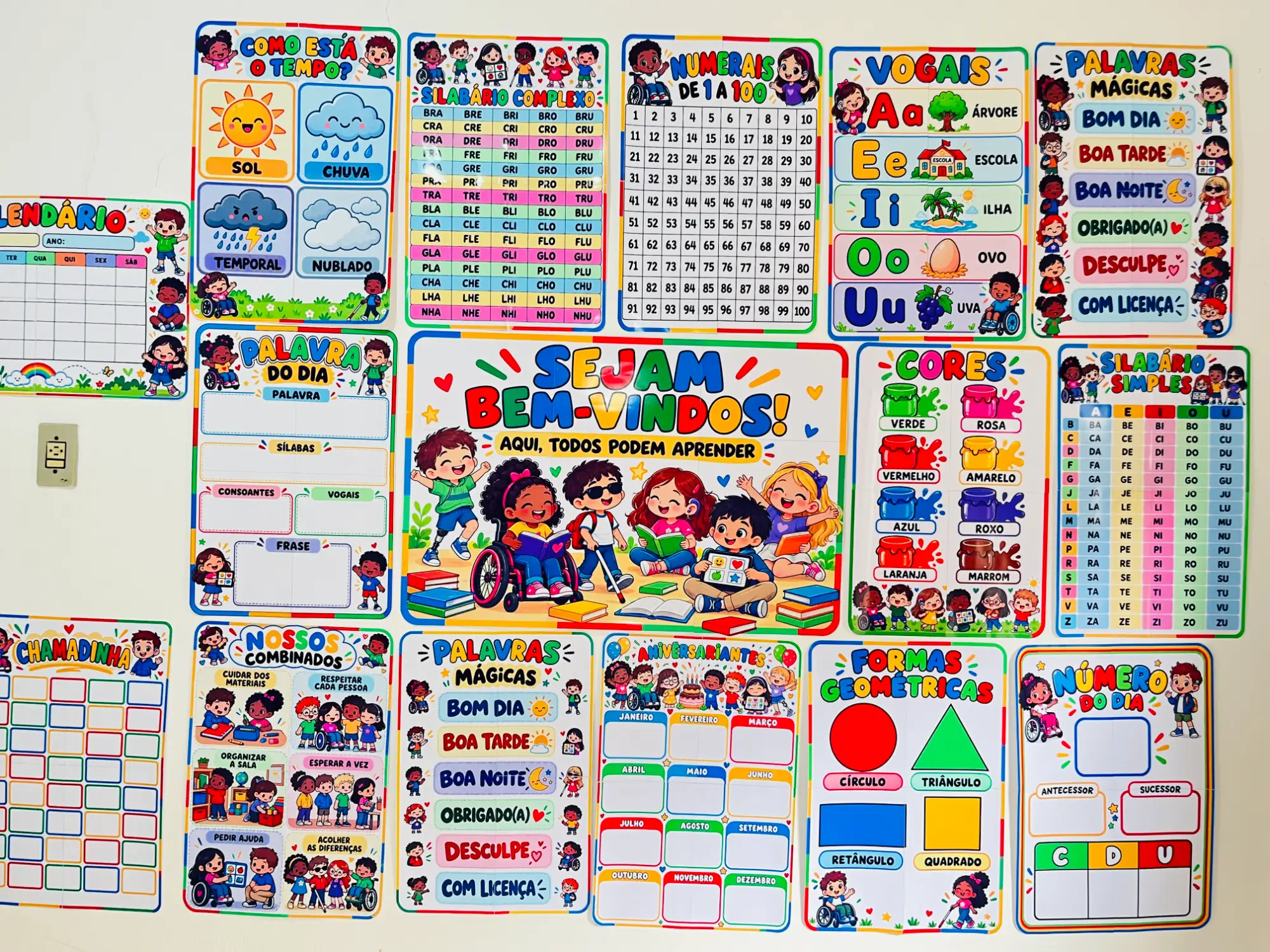Kit de Organização de Sala de Aula - Tema: Inclusão — amostra 2: 🌈 Alfabeto ilustrado completo