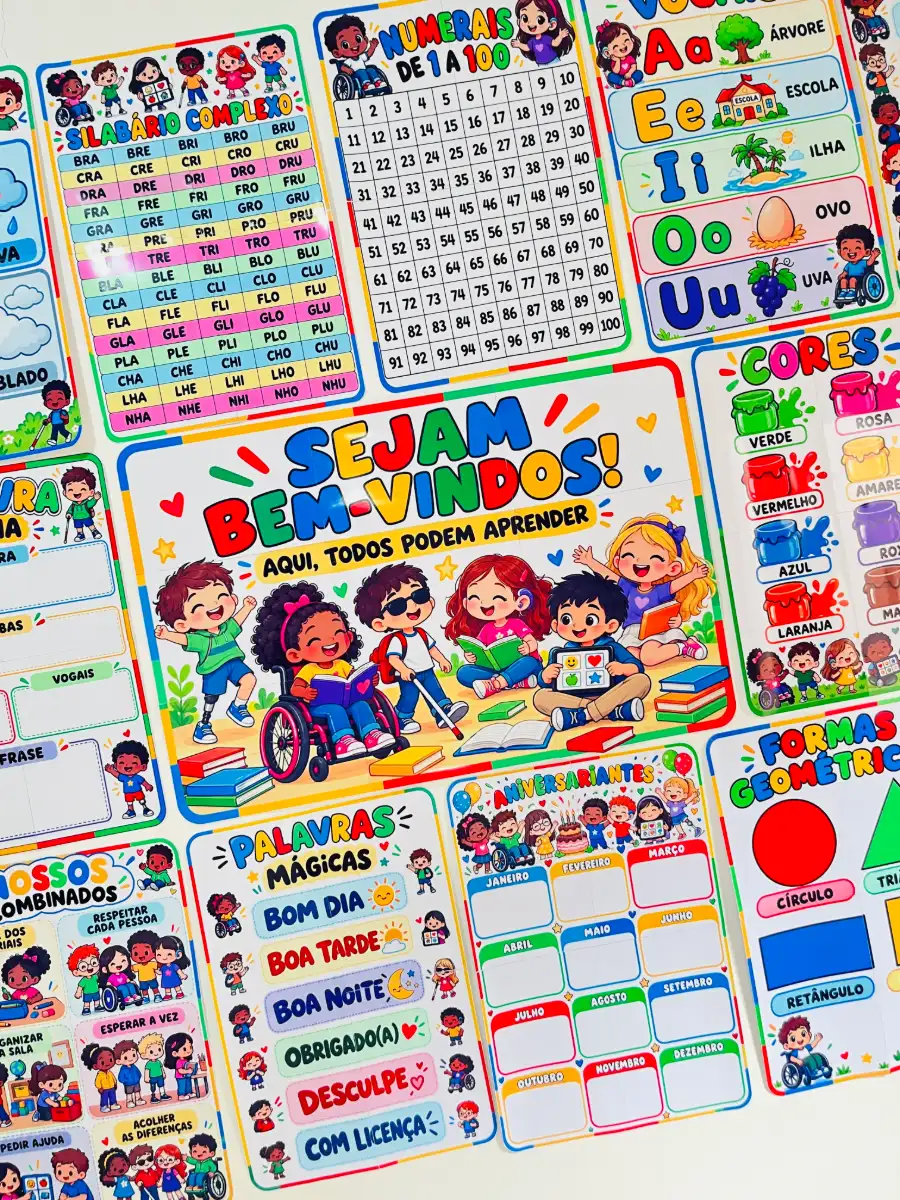 Kit de Organização de Sala de Aula - Tema: Inclusão — amostra 1: Um kit completo, com cores vibrantes, personagens…