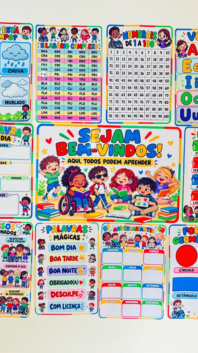Kit de Organização de Sala de Aula - Tema: Inclusão — amostra 4: Um kit completo, com cores vibrantes, personagens…
