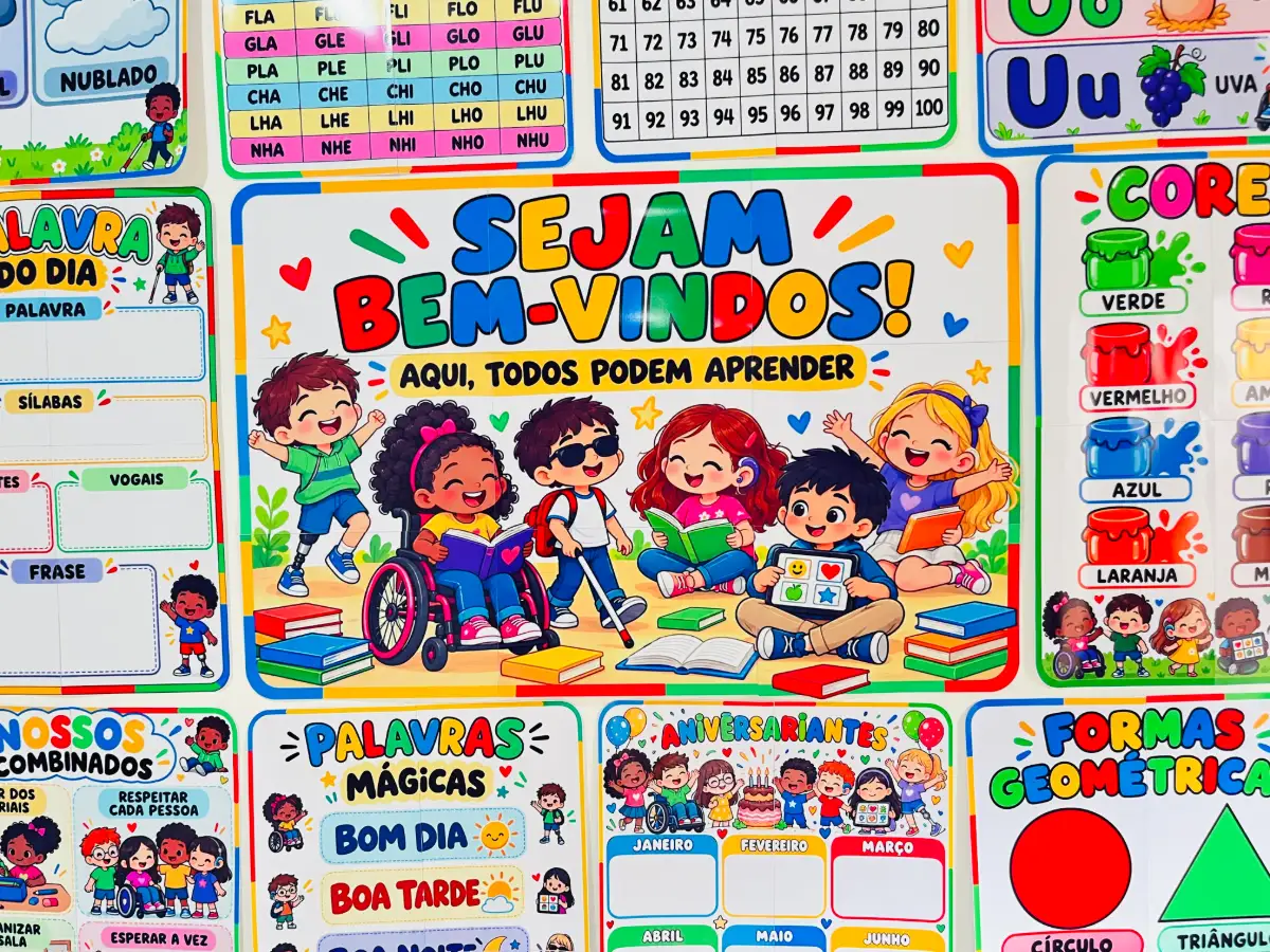 Kit de Organização de Sala de Aula - Tema: Inclusão — amostra 6: Um kit completo, com cores vibrantes, personagens…