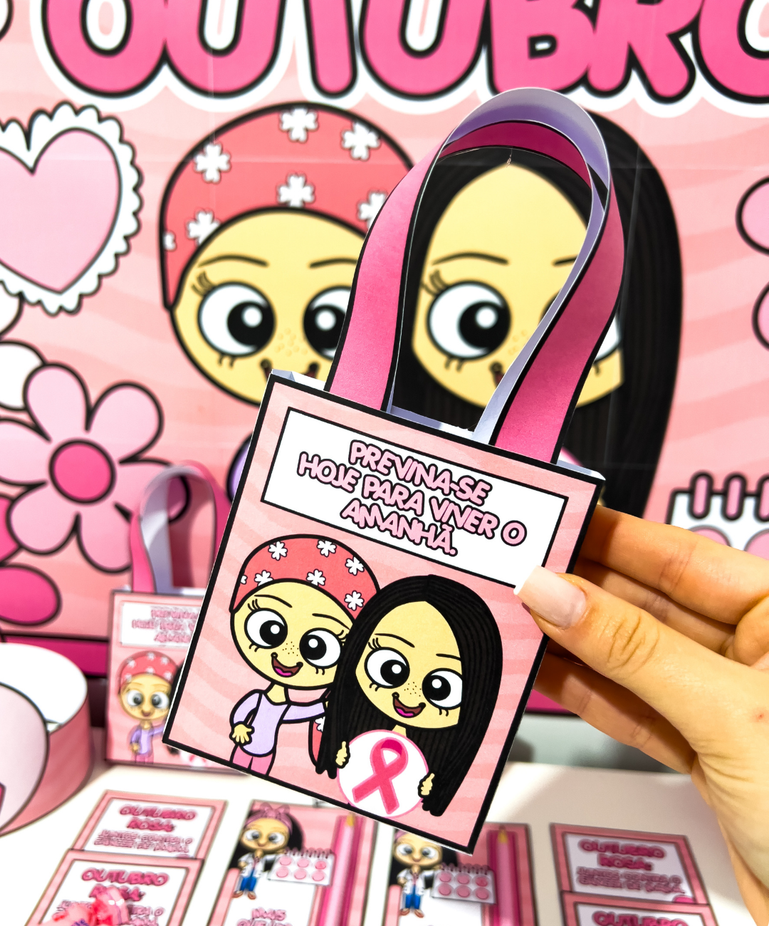 Kit de Outubro Rosa para imprimir — amostra 2: Como aplicar com a turma