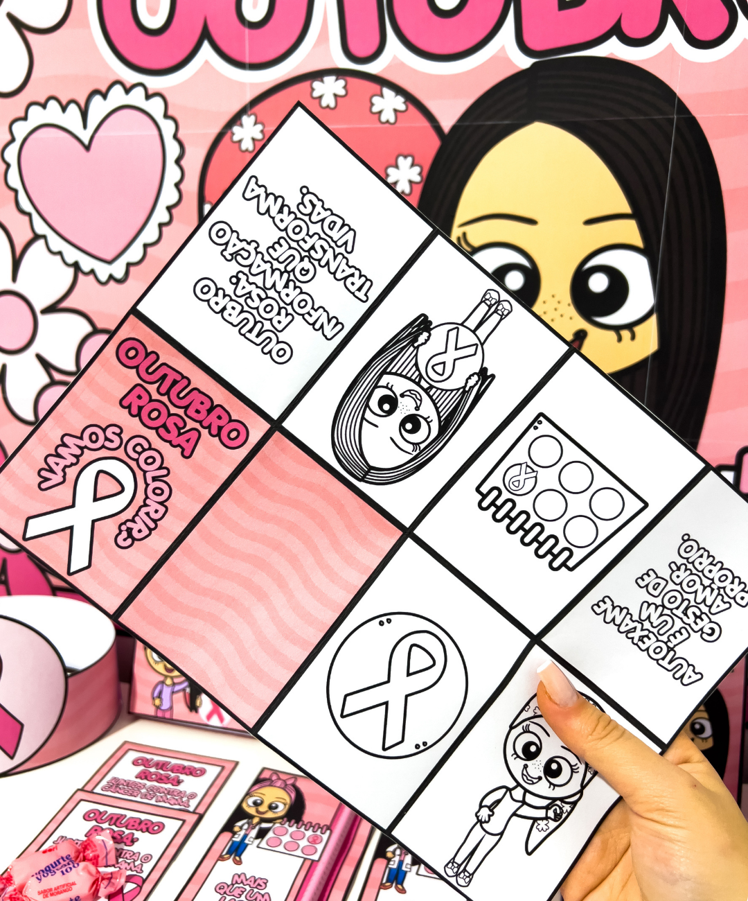 Kit de Outubro Rosa para imprimir — amostra 5: Prepare uma ação de Outubro Rosa na escola com painel, lembrancinhas e…