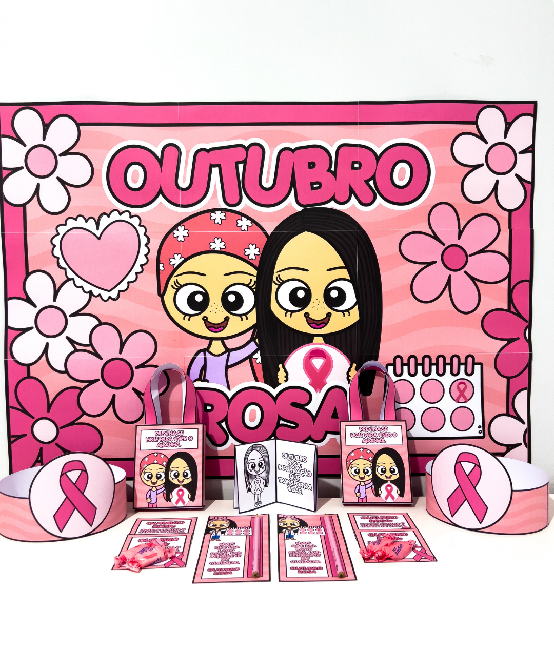Kit de Outubro Rosa para imprimir — amostra 7: Prepare uma ação de Outubro Rosa na escola com painel, lembrancinhas e…