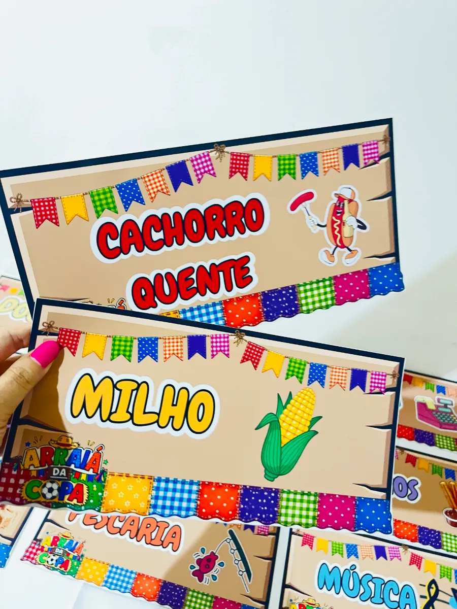 Kit de Plaquinhas para Festas Juninas - Decoração Escolar — amostra 1: Deixe sua Festa Junina mais organizada, bonita e…