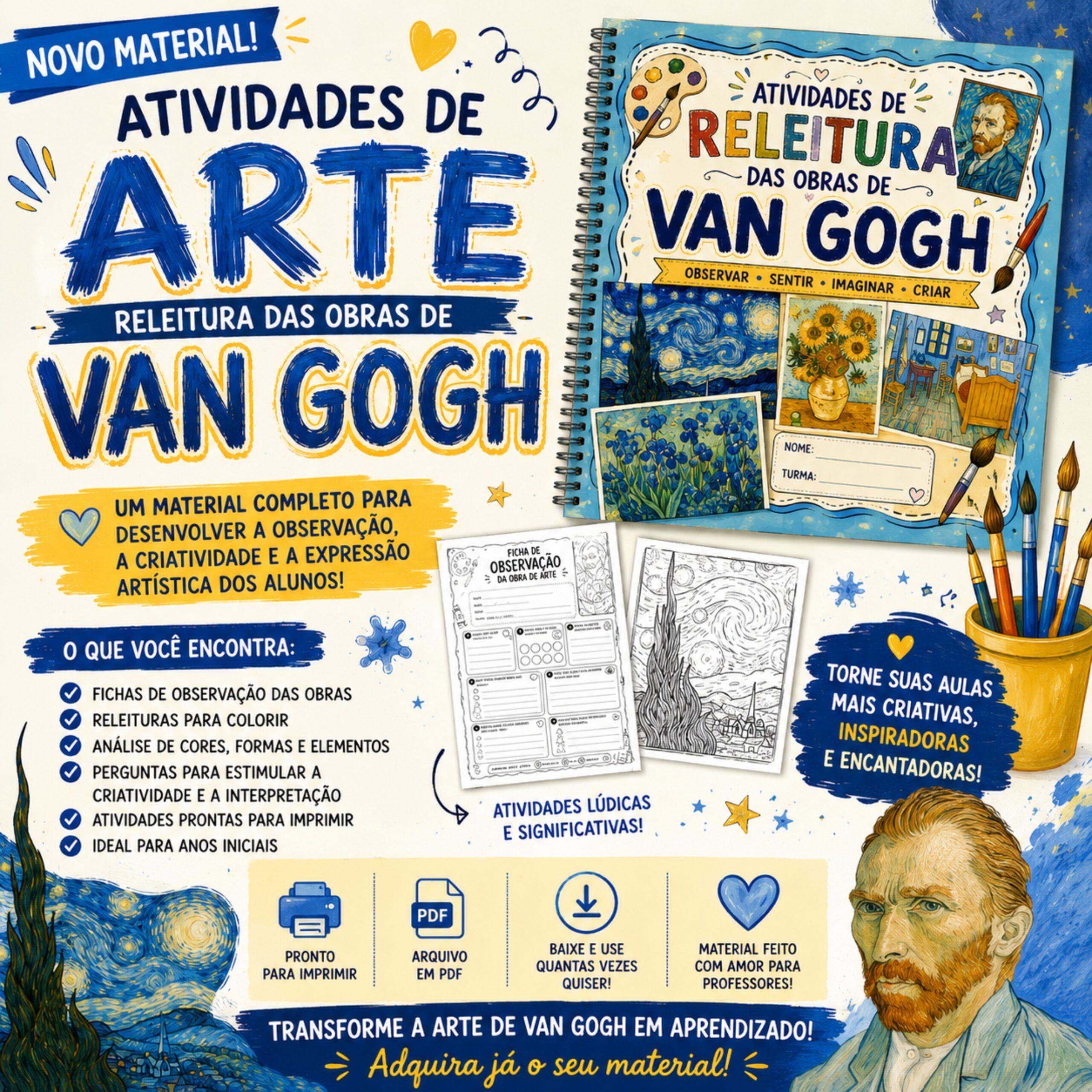 Kit de releituras das obras de van gogh – PDF para Imprimir | Educação Infantil e Anos Iniciais — Atividades para Educação…
