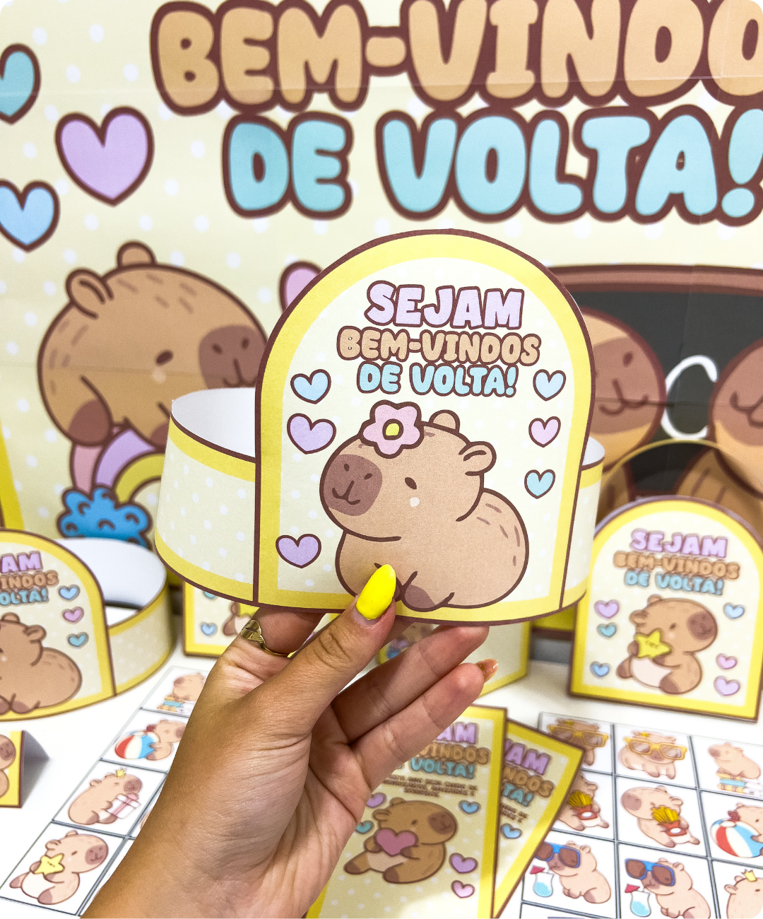 Kit de volta às aulas com capivara para imprimir — amostra 3: O que vem no material