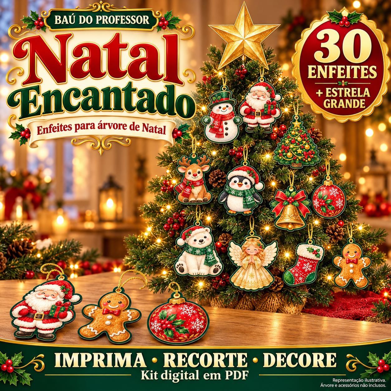 Kit Decoração de Natal para Imprimir — 30 Enfeites para Árvore — capa do material