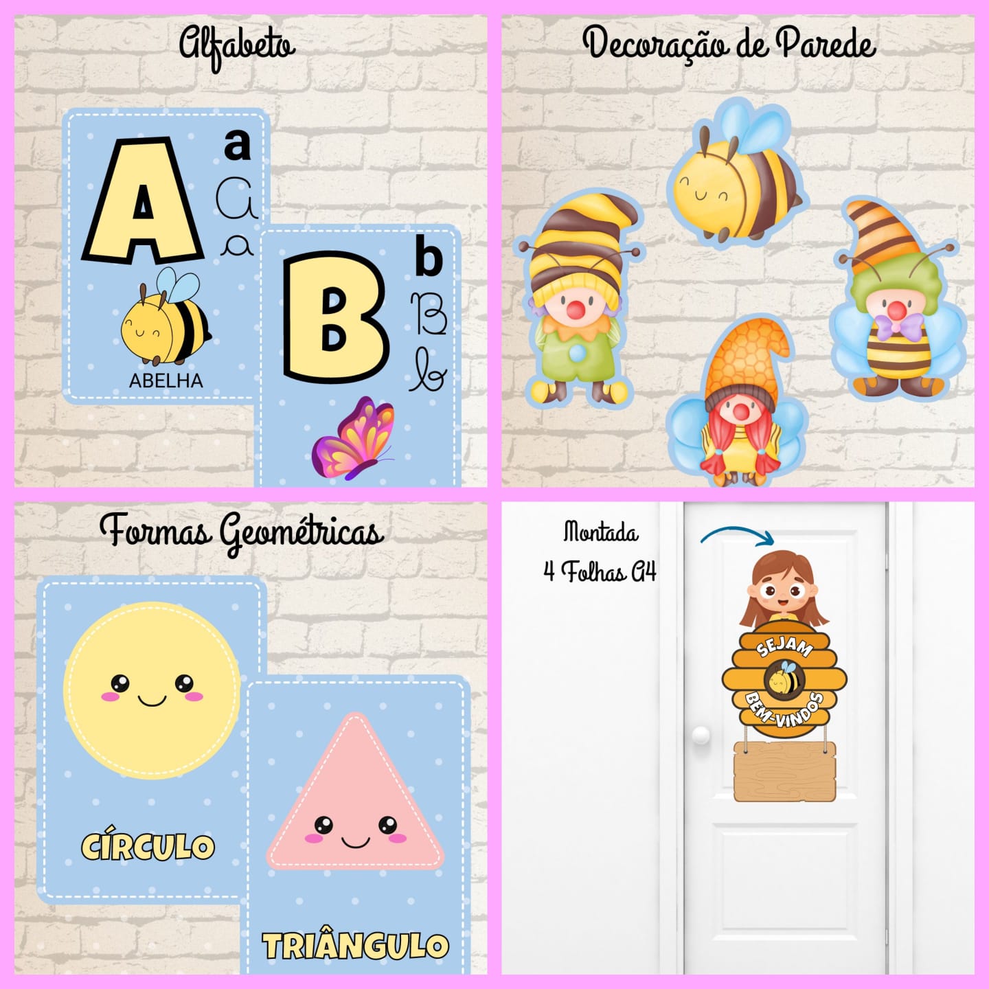 Kit decoração sala de aula: abelhinha – PDF para Imprimir — amostra 1: O que vem no material