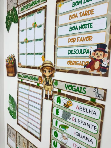 Kit Decoração Sala de Aula Safari Completo para Imprimir — amostra 4: Kit decoração de sala Safari em PDF com alfabeto,…
