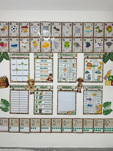 Kit Decoração Sala de Aula Safari Completo para Imprimir — amostra 6: Kit decoração de sala Safari em PDF com alfabeto,…