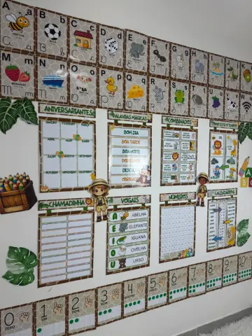 Kit Decoração Sala de Aula Safari Completo para Imprimir — amostra 7: Kit decoração de sala Safari em PDF com alfabeto,…