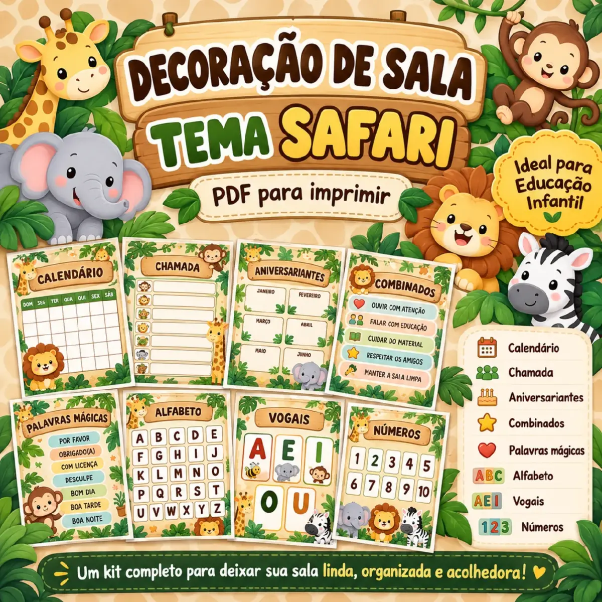 Kit Decoração Sala de Aula Safari Completo para Imprimir — Alfabetização para Educação Infantil: Kit decoração de sala…