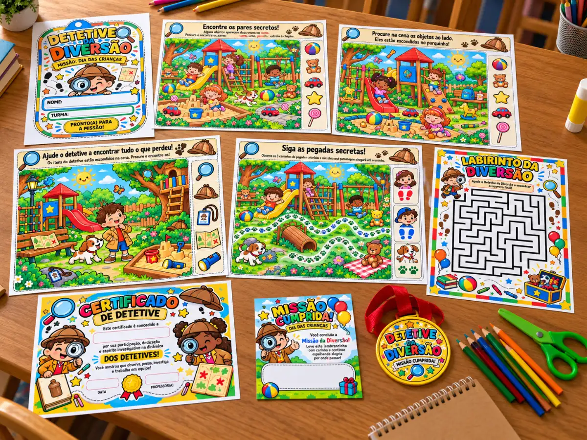Kit Detetive da Diversão - Dinâmica Completa para o Dia das Crianças — amostra 1: O Kit Detetive da Diversão – Missão: Dia…