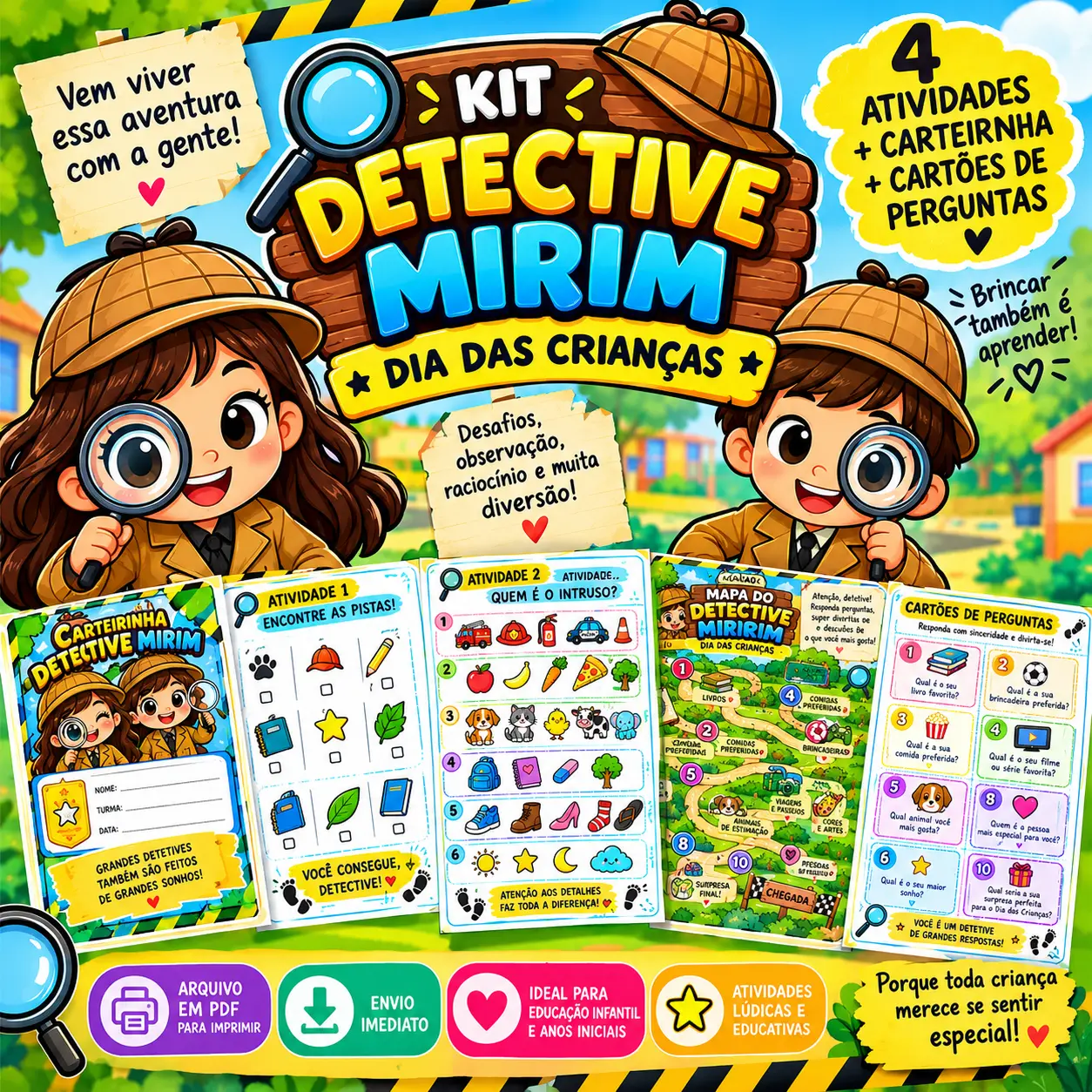 Kit Detetive Mirim – Dia das Crianças | Jogos e Atividades em PDF — capa do material