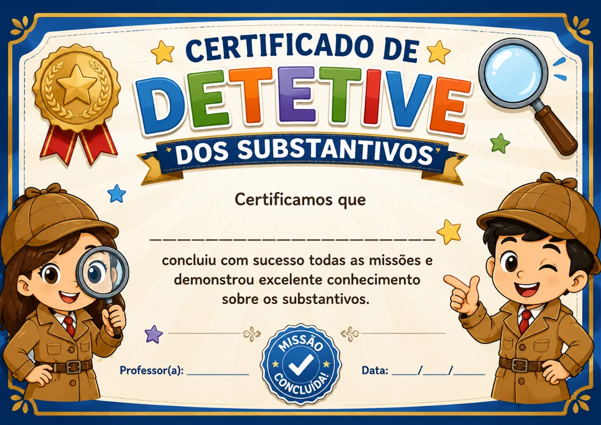 Kit Detetives dos Substantivos – Jogo de Gramática e Classificação — amostra 1: O que está incluso