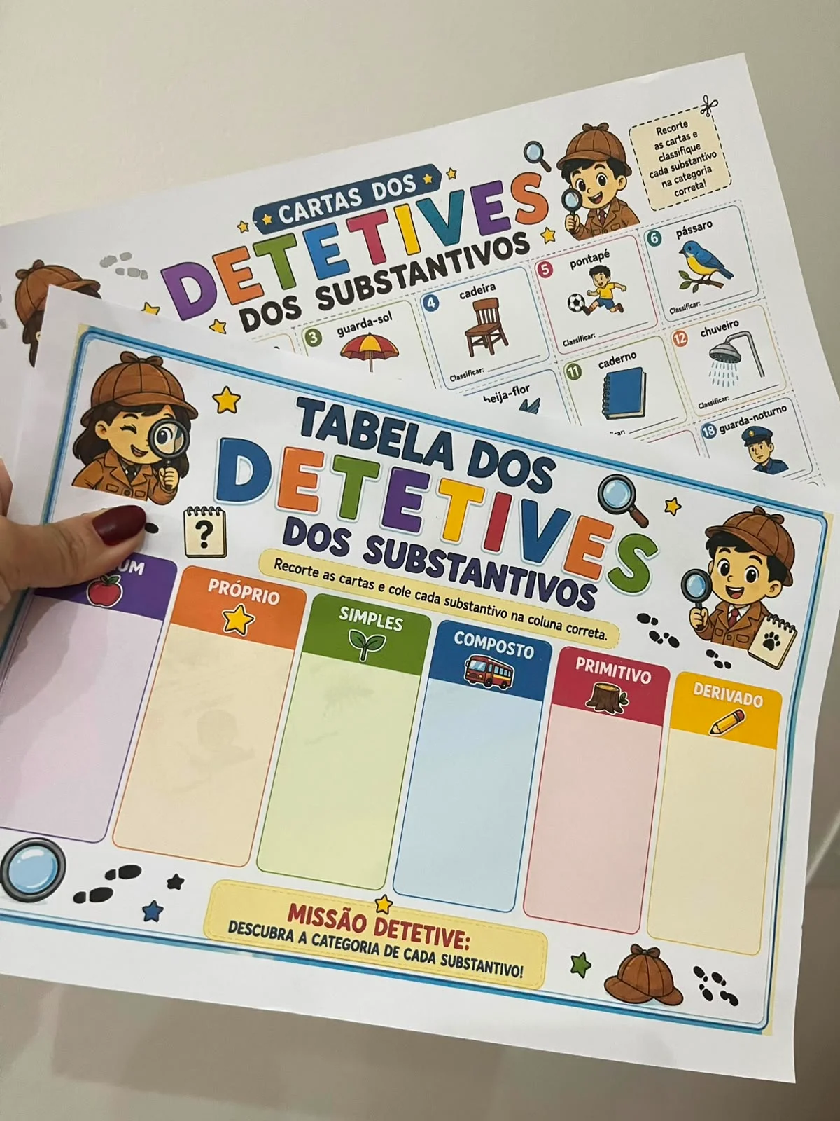 Kit Detetives dos Substantivos – Jogo de Gramática e Classificação — amostra 5: KIT DETETIVES DOS SUBSTANTIVOS Tabela de…