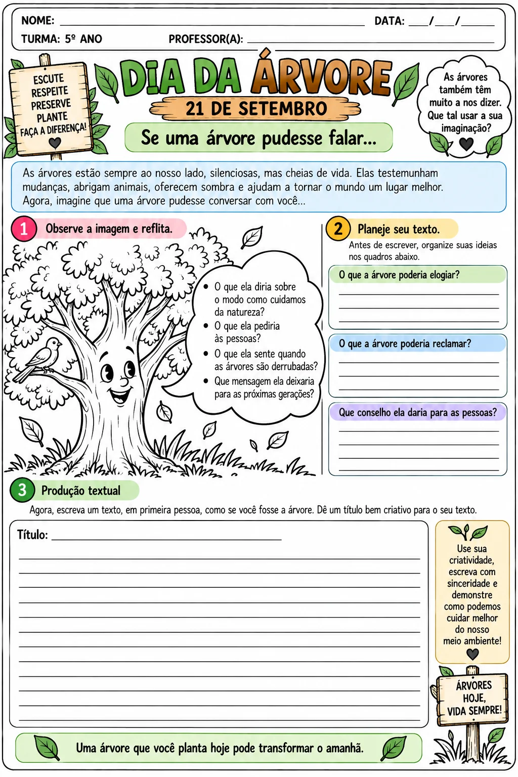 Kit Dia da Árvore – 21 de Setembro | 4º e 5º Ano — amostra 3: Kit com 8 atividades prontas para imprimir sobre o Dia da…