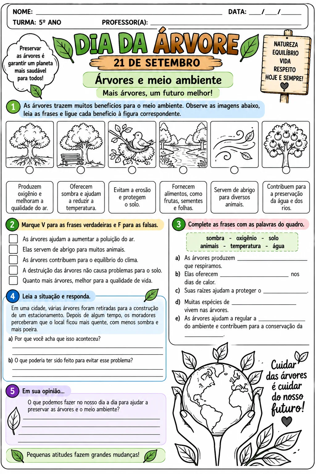Kit Dia da Árvore – 21 de Setembro | 4º e 5º Ano — amostra 5: Kit com 8 atividades prontas para imprimir sobre o Dia da…