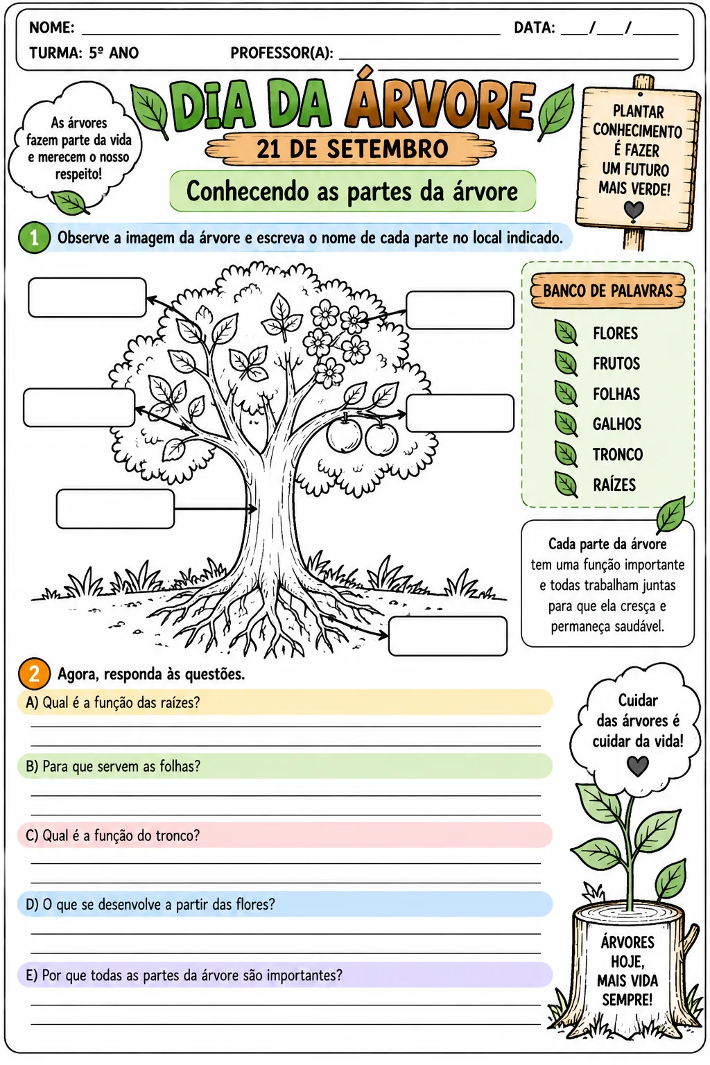 Kit Dia da Árvore – 21 de Setembro | 4º e 5º Ano — amostra 6: Kit com 8 atividades prontas para imprimir sobre o Dia da…
