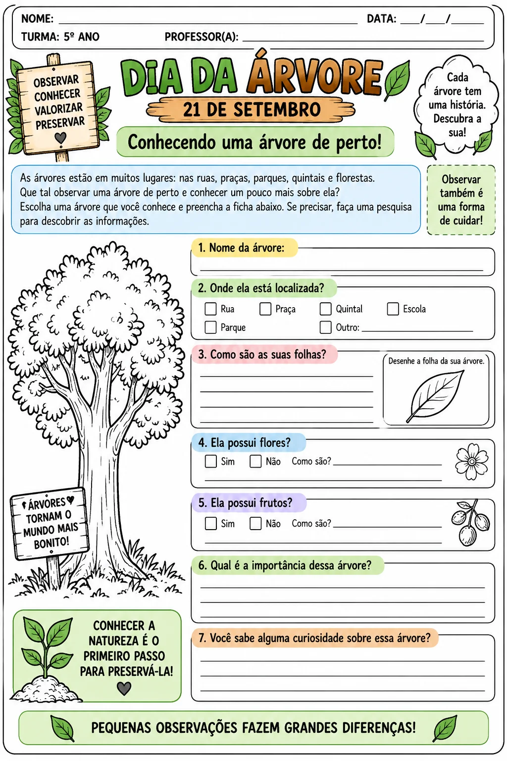 Kit Dia da Árvore – 21 de Setembro | 4º e 5º Ano — amostra 7: Kit com 8 atividades prontas para imprimir sobre o Dia da…