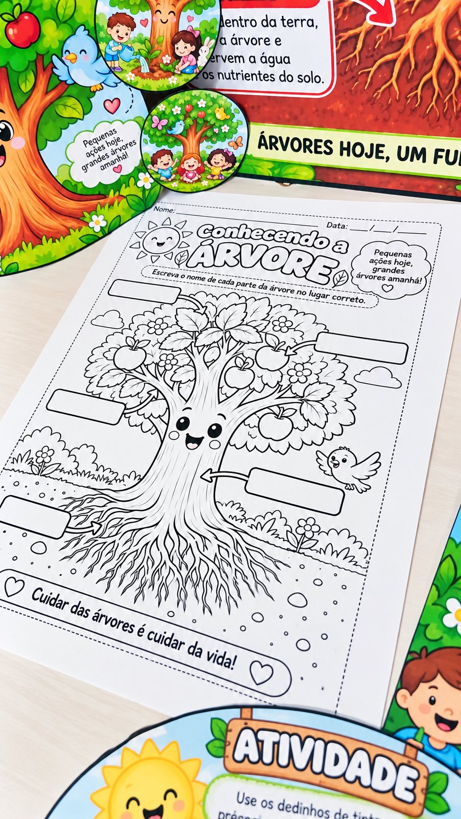 Kit Dia da Árvore em PDF: História, Viseira, Lupa, Painel e Atividades — amostra 3: Kit completo para trabalhar o Dia da…