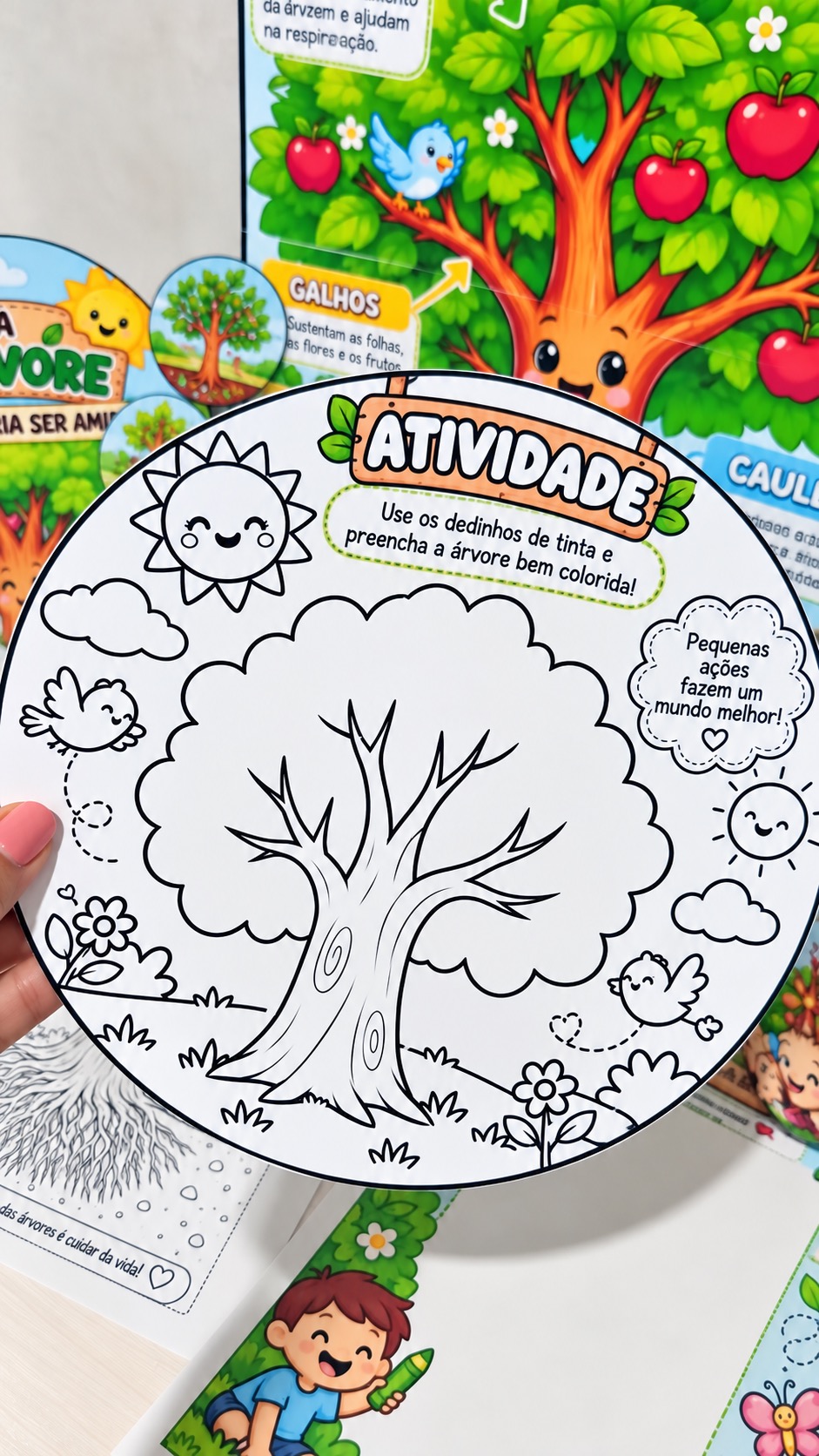 Kit Dia da Árvore em PDF: História, Viseira, Lupa, Painel e Atividades — amostra 5: Kit completo para trabalhar o Dia da…