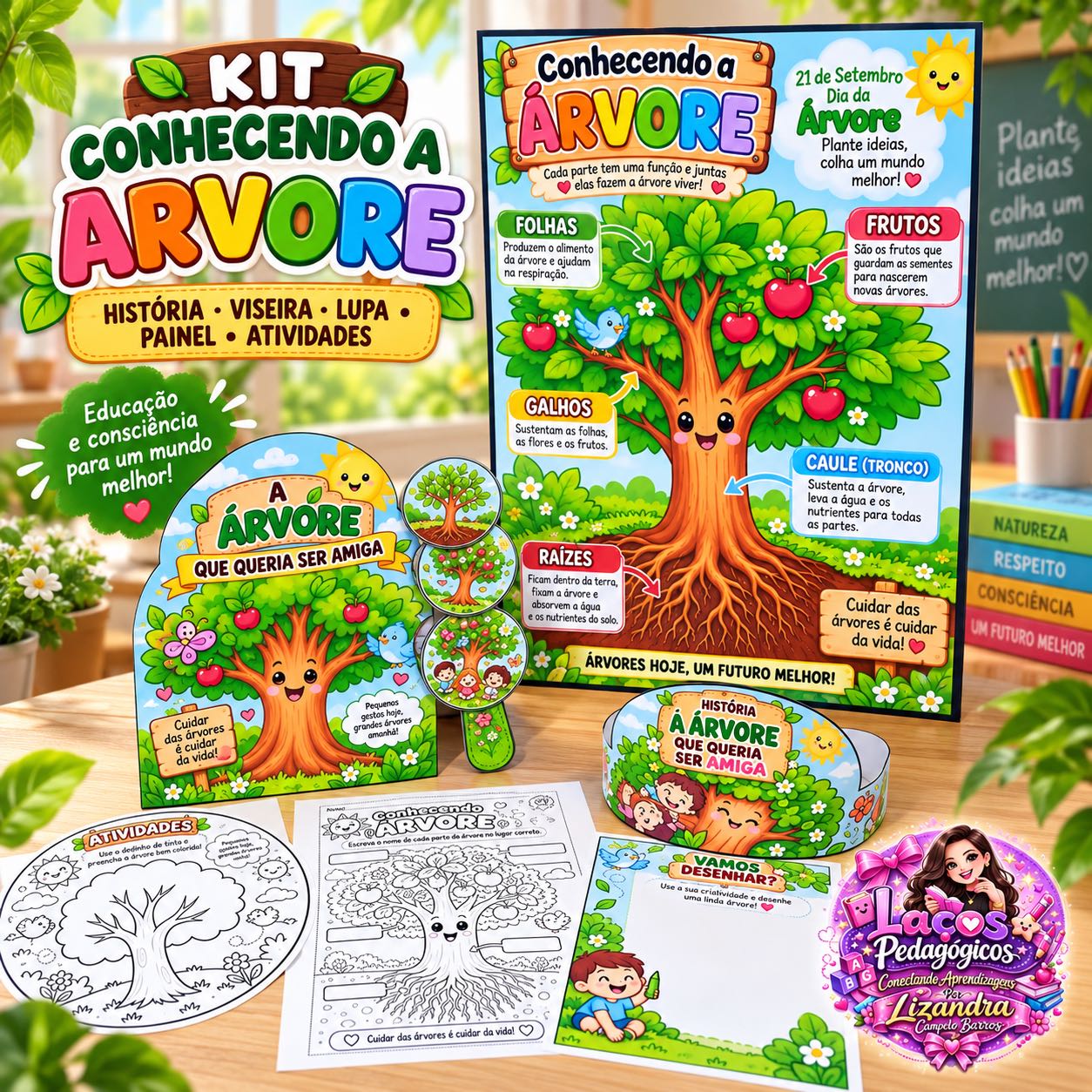 Kit Dia da Árvore em PDF: História, Viseira, Lupa, Painel e Atividades — Alfabetização para Educação Infantil: Kit completo…