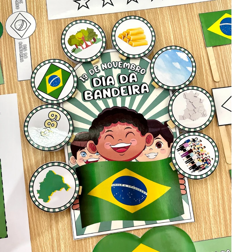 Kit Dia da Bandeira: Luva Pedagógica e Atividades em PDF — amostra 2: O que vem no material
